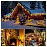 Brightown Icicle Lights Outdoor with Remote, 20ft 20 Tubes 100 LED Ice Shape String Lights, Connectable Hanging Christmas Decoration Lights for Tree Patio Roof Holiday Decor, Warm White