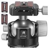 Low Profile Ball Head Tripod Ball Head ARTCISE KB44 Heavy Duty Tripod Head All Metal CNC Machining with Three 14\ Quick Release Plates for Tripod, Monopod, DSLR, Camcorder, Max Load 66lbs 30kgin