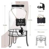 1.5 Gallon Glass Drink Dispensers for Parties, Ice Beverage Dispensers with Stand, Glass Water Dispenser with Spigot, Laundry Detergent Dispenser, Lemonade Dispenser