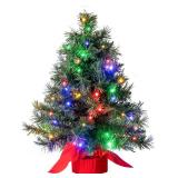 JOIEDOMI 24\2FT Small Tabletop Christmas Tree with Multi-Color LED Lights, Table Top Christmas Decorations Pre-lit Artificial, Green Mini Lighted Tree for Xmas Decorations Indoor Party Décorin