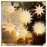Watersay 6 Pack Winter Snowflake Paper Lantern Star Paper Lanterns with 6 LED Light White Hanging Lamp Ornaments for Christmas Winter Weddings Birthday Holiday Party Decoration(Classic Style)