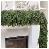 9FT Thick Christmas Garland with 240 Cedar Branches, Real Touch Green Cedar Garland for Christmas Decorations, Artificial Greenery Garland for Table, Mantle, Wall, Indoor, Outdoor Holiday Decor