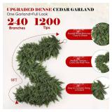 9FT Thick Christmas Garland with 240 Cedar Branches, Real Touch Green Cedar Garland for Christmas Decorations, Artificial Greenery Garland for Table, Mantle, Wall, Indoor, Outdoor Holiday Decor