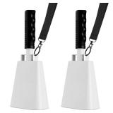 cyrico Cow Bell, 2 Pack Cheering Cowbells for Sporting Events, 10 Inch Large Cow Bells Noise Makers, Solid White Steel Hand Bell Chimes Alarm for Football Games, School, Percussion Musical Instruments