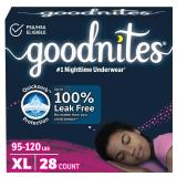 Goodnites Girlsft Nighttime Bedwetting Underwear, Size Extra Large (95-120 lbs), 28 Ct (2 Packs of 14), Packaging May Vary