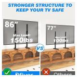Rfiver Table Top TV Stand with Height Adjustable TV Legs, TV Stands Base with Cable Management for Most 37 to 86 Inch Flat or Curved TVs, Steel TV Feet Holds up to 150 lbs, Max VESA 800x600mm, Black