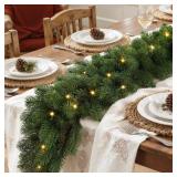9ft Pre-Lit Christmas Garland, Artificial Lighted Norfolk Pine Garland with Multi-Color Lights, Battery Operated Garland for Mantle Stairs Table Fireplace Xmas Decorations