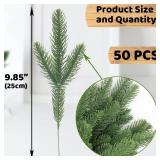 Hananona 50 Pcs Artificial Pine Branches Green Plants Pine Needles DIY Accessories for Garland Wreath Christmas and Home Garden Decor (50, Green)