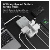 TESSAN Power Strip Surge Protector, Flat Plug Extension Cord with 8 Outlets 3 USB Charger(1 USB C), 1080 Joules Protection, Wall Mountable Charging Station for Home Office School Dorm Room Essentials