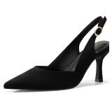 Rilista Womens Slingback Pumps Closed Pointed Toe Kitten Heel Sandals Wedding Evening Party Dress Shoes Black Suede
