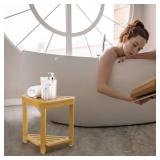 Boulphia Shower Foot Rest 14in, Acacia Wood Shower Stool for Shaving Legs (Yellow)