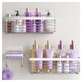 ODesign Shower Caddy 3 Pack SUS304 Stainless Steel-No Drilling-Shower Bathroom Shelves Rack,Rustproof Wall Mounted,Adhesive Shower Shelf Basket Organizer-Silver