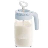 Papablic Glass Breastmilk Pitcher, Fast Baby Formula Maker with Mixing Handle Lid, Wide Mouth Mason Jar Breast Milk Storage Container with Flip-Lock Spout, BPA-Free, Blue.