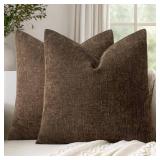 Woaboy Set of 2 Textured Throw Pillow Covers Decorative Soft Accent Square Chenille Pillowcases Neutral Farmhouse Modern Home Decor for Couch Sofa Bedroom Living Room 20x20 Inch,Brown Chocolate