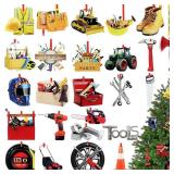 Fullhawl 26 Pcs Construction Tools Christmas Tree Ornaments Acrylic Xmas Hanging Double Sided Pattern Handyman Ornaments for Home Party Decor