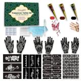 92 PCS Temporary Tattoo Stencils Kit, 3 Tattoo Ink Cones 3 Color (Black, Brown, Dark Red) and Tattoo Pen - Temporary Tattoo Kit, DIY Body Art for Adults, Women, Men, Kids