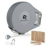 Retractable Clothesline - Portable Heavy Duty Indoor and Outdoor Washing Line - 45 Feet PVC Retracting Clothes Line with Wall Mount Hang The Wet Dry Clothing Laundry - Easy Installation (Grey)