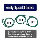 Eversimpleinc Outdoor Extension Cord with Multiple Outlets, (25FT 3 Outlets) Evenly Spaced with Weatherproof Cover, Ideal for Christmas Decoration Garden Patio Lights, 16AWG3C SJTW, ETL Listed
