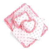 BABESIDE 4 Pcs Baby Doll Bedding Set for 17-22 Inch Babydolls, Babydoll Bed Accessories Dolls Blankets with Pillows for Reborn Baby Doll Accessories, Pink Flower and Rainbow Patterns