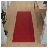 Ottomanson 2ft x 10ft Ultra-Thin Hallway Runner Rug - Durable Non-Slip Carpet for High-Traffic Areas - Fits Under Doors for Seamless Entry - Ideal for Kitchen, Entryway, Bedroom and Living Room, Red