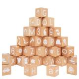 AXEARTE Alphabet Letters Stacking Blocks, 26 Wooden ABC Building Blocks for Toddlers, Number, Animals Icons on Every Side, Preschool Learning Educational Toys Montessori Sensory Toys for Kids