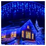 Led Christmas Lights Outdoor Christmas Decorations Hanging Lights 400LED 8 Modes 75 Drops, Waterproof Outdoor Indoor Fairy Christmas Light for Party, Holiday, Wedding, Eaves Decorations (Blue)