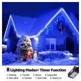 Led Christmas Lights Outdoor Christmas Decorations Hanging Lights 400LED 8 Modes 75 Drops, Waterproof Outdoor Indoor Fairy Christmas Light for Party, Holiday, Wedding, Eaves Decorations (Blue)