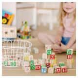 Melissa and Doug Deluxe Wooden ABC123 1-Inch Blocks Set with Storage Pouch (50 pcs)