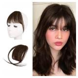BARSDAR Real Human Hair Clip in Bangs - 100percent Human Hair Clip in Bangs for Women - Brown Wispy Bangs Extensions Fringe with Temples Dyeable Real Hair Bangs Hairpieces - Dark Auburn Brown