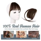 BARSDAR Real Human Hair Clip in Bangs - 100percent Human Hair Clip in Bangs for Women - Brown Wispy Bangs Extensions Fringe with Temples Dyeable Real Hair Bangs Hairpieces - Dark Auburn Brown