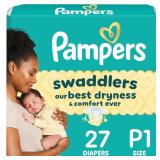 Pampers Baby Diapers - Swaddlers - Size P1, 27 Count, Ultra Absorbent Disposable Preemie Diaper