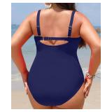 Yonique Women Plus Size One Piece Swimsuits Tummy Control Bathing Suits Twist Front Ruched Swimwear Navy Blue 20W