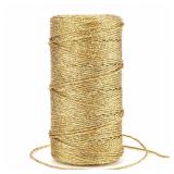 KINGLAKE Gold Twine String,Christmas Metallic Gold Twine String Bakers Twine for Gift Wrapping and Crafts,328 Feet 1.5mm Gold Glitter String Thread