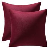 DEZENE Throw Pillow Covers 18x18 Burgundy: Pack of 2 Cozy Soft Velvet Square Modern Luxury Decorative Throw Pillow Cases for Christmas Sofa Couch Living Room Bed Home Decor