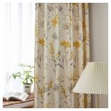 SUOUO Mustard Yellow Floral Chenille Curtains for Living Room Bedroom Grommet 96 Inches Long Patterned Grey Leaf Boho Window Drapes Sunflower 2 Panels