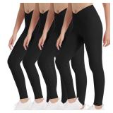 EXARUS 4 Pack Girls Leggings Kids Athletic Yoga Pants Crossover V Waist High Waisted Compression for School Dance Black 14Y