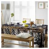 Fowecelt Black Lace Tablecloth 60 × 120 Inch for Rustic Boho Wedding Bridal Shower Party Decoration, Classy Rectangle Overlay Long Vintage Embroidered Reception Table Cloth Decor