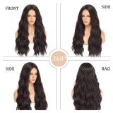 YBYMCAI Long Brown Wavy Wigs for Women Middle Part Dark Brown Wig 26 inch Natural Wave Synthetic Wig Heat Resistant Fiber Wigs for Daily Party Use