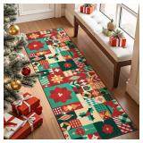 jinchan Christmas Runner Rug 2x6 for Entryway Washable Christmas Kitchen Rug Xmas Geometric Floor Mat for Hallway Non-Slip Soft Carpet Festive Red-Green Holiday Patch Decor for Bathroom Porch Bedside