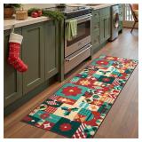jinchan Christmas Runner Rug 2x6 for Entryway Washable Christmas Kitchen Rug Xmas Geometric Floor Mat for Hallway Non-Slip Soft Carpet Festive Red-Green Holiday Patch Decor for Bathroom Porch Bedside
