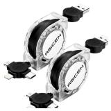 2Pack Multi Charging Cable, 3 in 1 Retractable Multiple Charger Cable, Fast Charging Cable, USB C Charger with LightningMicroType C for iPhone, iPad, Samsung, PS, Tablets and More (2, Black, 3.3ft)