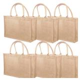 LyyGuanYoo 6 Pack Jute Tote Bag Reusable, Burlap Beach Bags with Sturdy Rounded Handles, Sturdy Base Gym Shopping Travel Bag for Easter Women, Mom, Teachers, Friends, Bridesmaids, 15.4