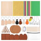 Dunzoom 96 Pcs Laser Material Explore Kit Laser Engraving Material for Laser Crafting, 18 Kinds Laser Engraving Accessories Includes Leather, Acrylic, Basswood, Metal, Wood Materials