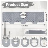 Hexola Silicone Faucet Splash Guard - 5°Slope Kitchen Sink Splash Guard, 17.8*5.2*0.8 Inch Faucet Mat for Kitchen Sink with 5 Sizes of Rubber Rings, Silicone Sink Mat for Kitchen Bathroom (Light Gray