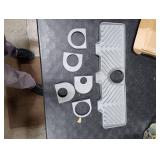 Hexola Silicone Faucet Splash Guard - 5°Slope Kitchen Sink Splash Guard, 17.8*5.2*0.8 Inch Faucet Mat for Kitchen Sink with 5 Sizes of Rubber Rings, Silicone Sink Mat for Kitchen Bathroom (Light Gray