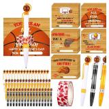 Epakh 48 Set Basketball Valentine Pens Party Favors Sports Ballpoint Pen with Heart Tape for Exchange Gifts Valentine