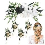 Suncalla 5 Pcs Bridal Baby Breath Hair Pins and Comb Sage Green Wedding Hair Accessories Hydrangea Eucalyptus Dried Flower for Bridesmaids Women Girls