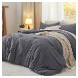 Bedsure Queen Size Comforter Set, Dark Grey Soft Prewashed Bedding for All Seasons, 3 Pieces GentleSoft Warm Down Alternative Bed Set, 1 Lightweight Comforter (90x90) and 2 Pillowcases (20x26)