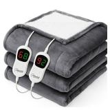 Homemate Heated Electric Blanket King Size - 100x90 Heating BedBlanket Throw with 10 Heating Levels&8 Hours Auto Off, Fast Heating Over-Heated Protection Ultra Soft Flannel ETL Certified, Grey
