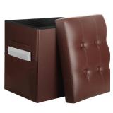 Ottoman with Storage, Folding Foot Rest Stool with Thicker Foam Padded Seat. Slim Tall Storage Ottoman Furniture with Handles & Side Pocket for Living Room Bedroom 350 lbs, 17x13x17in, Light Brown